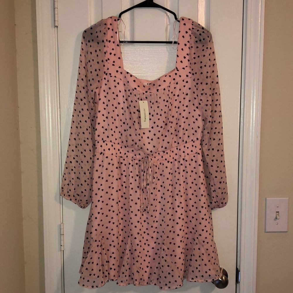 NWT Pink and Black Hearts Chiffon Drawstring Dress